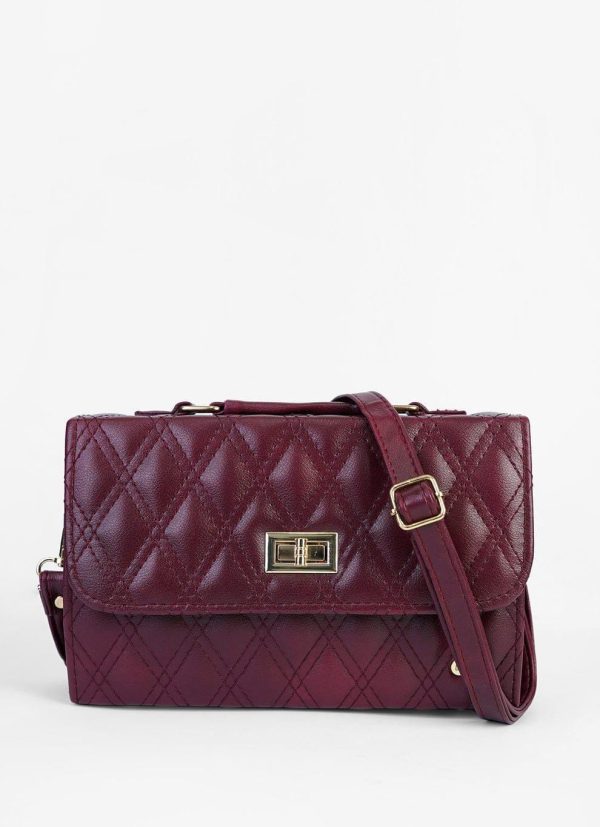 Elegant Women’s PU Leather Embroidered Shoulder Bag – Maroon