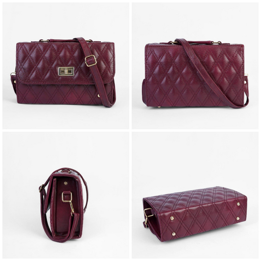Elegant Women’s PU Leather Embroidered Shoulder Bag – Maroon